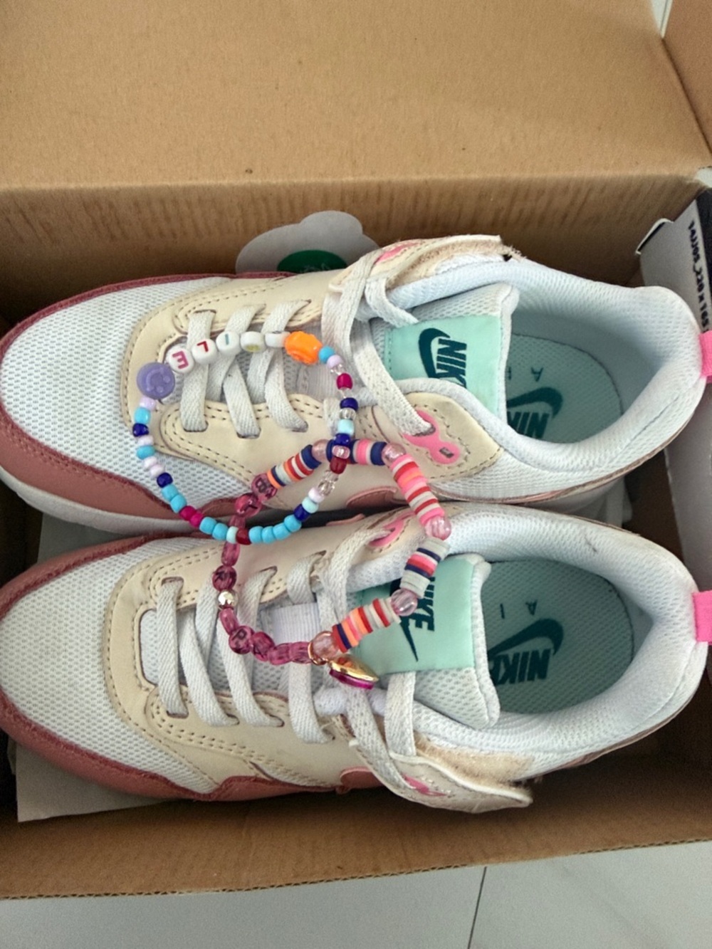 Nike Kids Cream and Pink Accent Sneakers with Mint Tongue - Picture 3 of 8